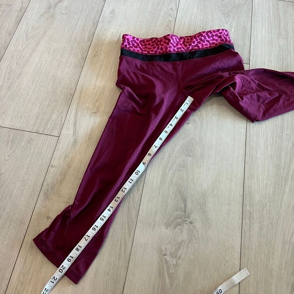 lululemon athletica Wine Red Cropped Leggings with Pink Leopard Waistband - Picture 3 of 9